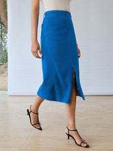 MOTF PREMIUM LINEN SOLID SLANT POCKET SPLIT HEM STRAIGHT SKIRT